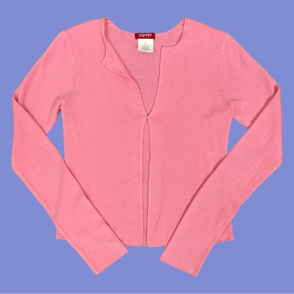 Vintage 90s Pink Esprit Cardigan | Soft Cropped Acrylic Knit Sweater | S… - Picture 3 of 6